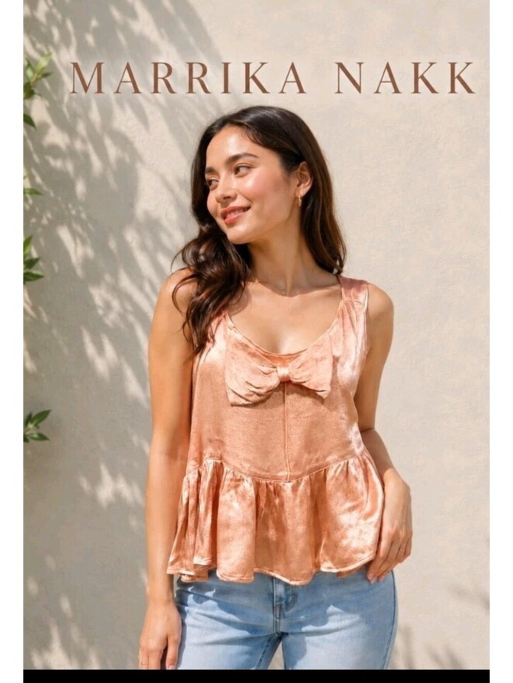 Marrika Nakk sleeveless peplum Tunic top Orange (FITS M) Ruffled Bow Detail #C3